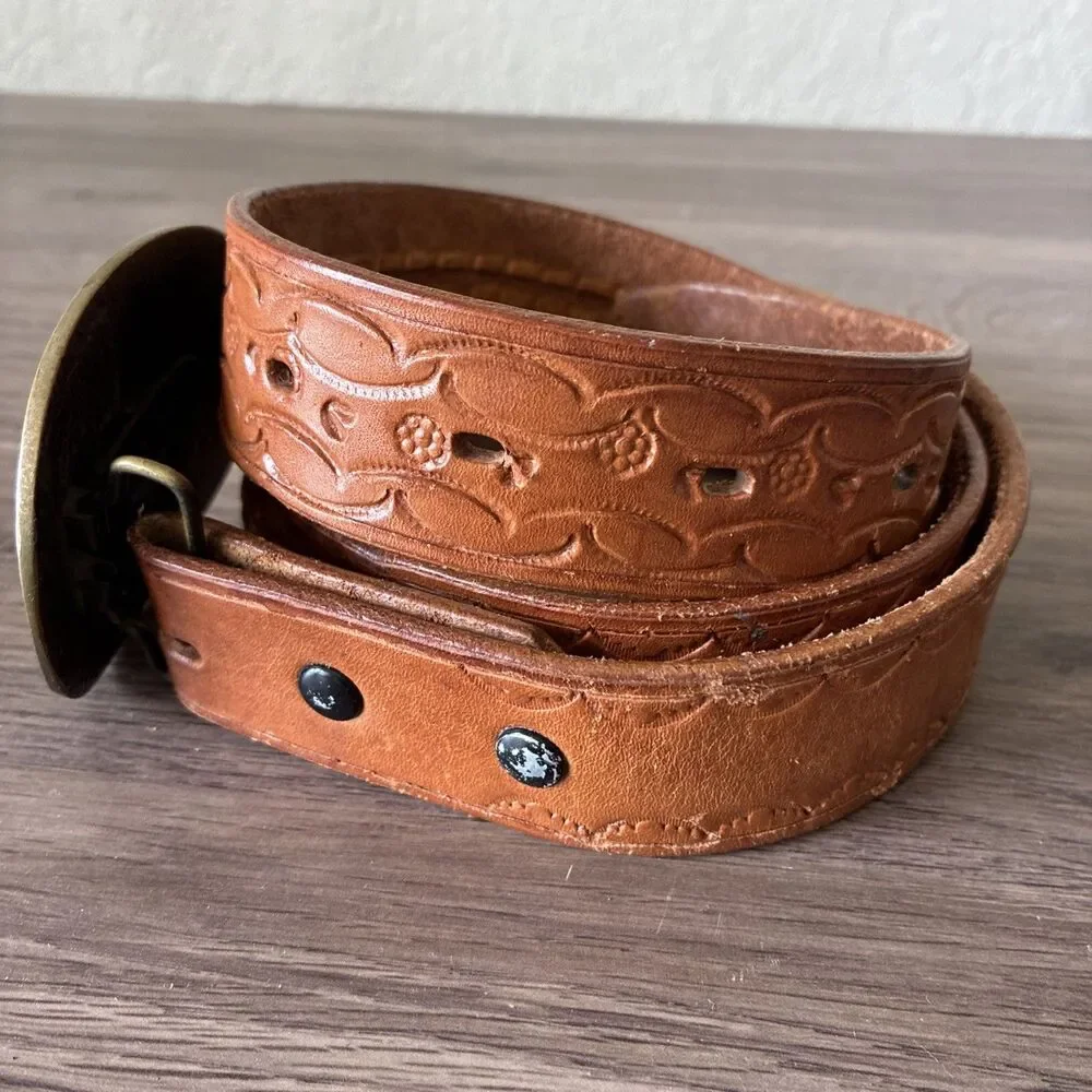 VTG High Mesa American Eagle Solid Bronze Belt Buckle & Leather Belt, Size 36